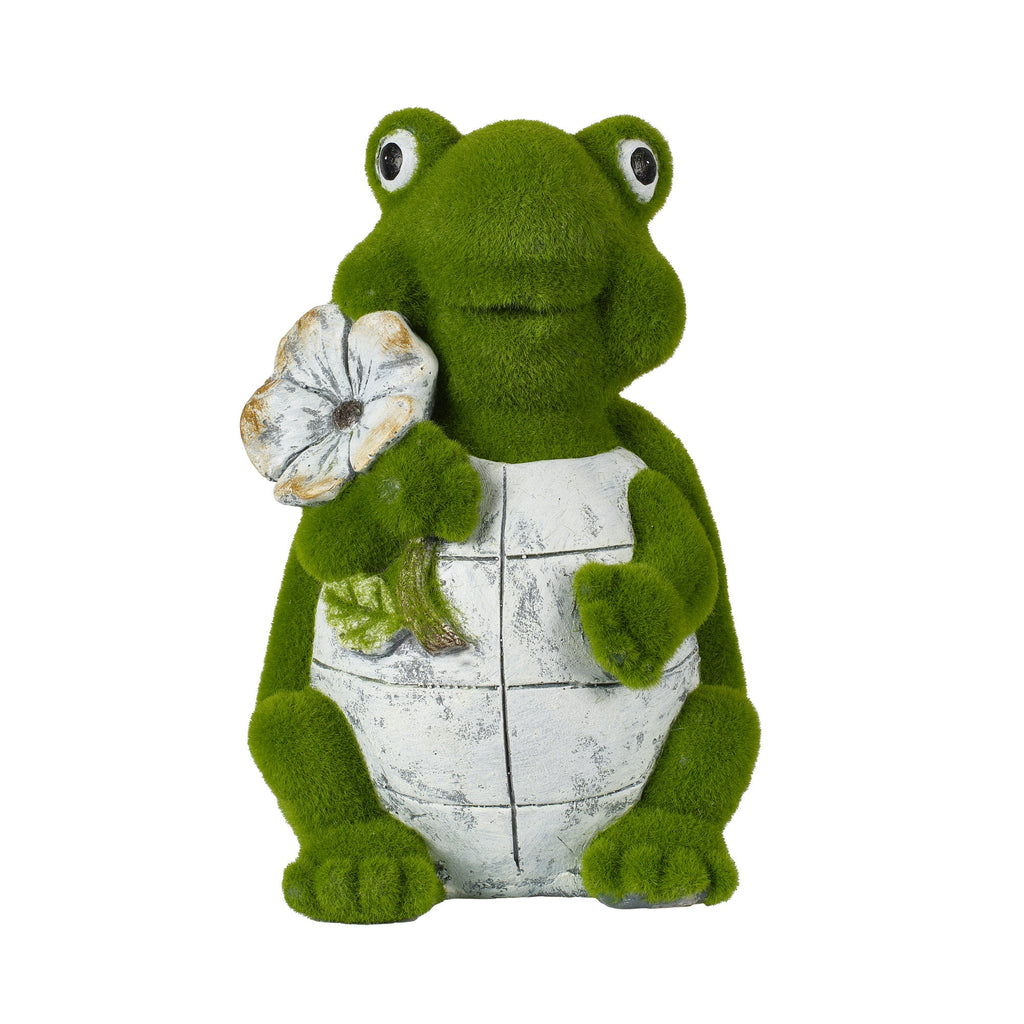 Flocked Turtle Garden Statue with Flocked Finish - Green