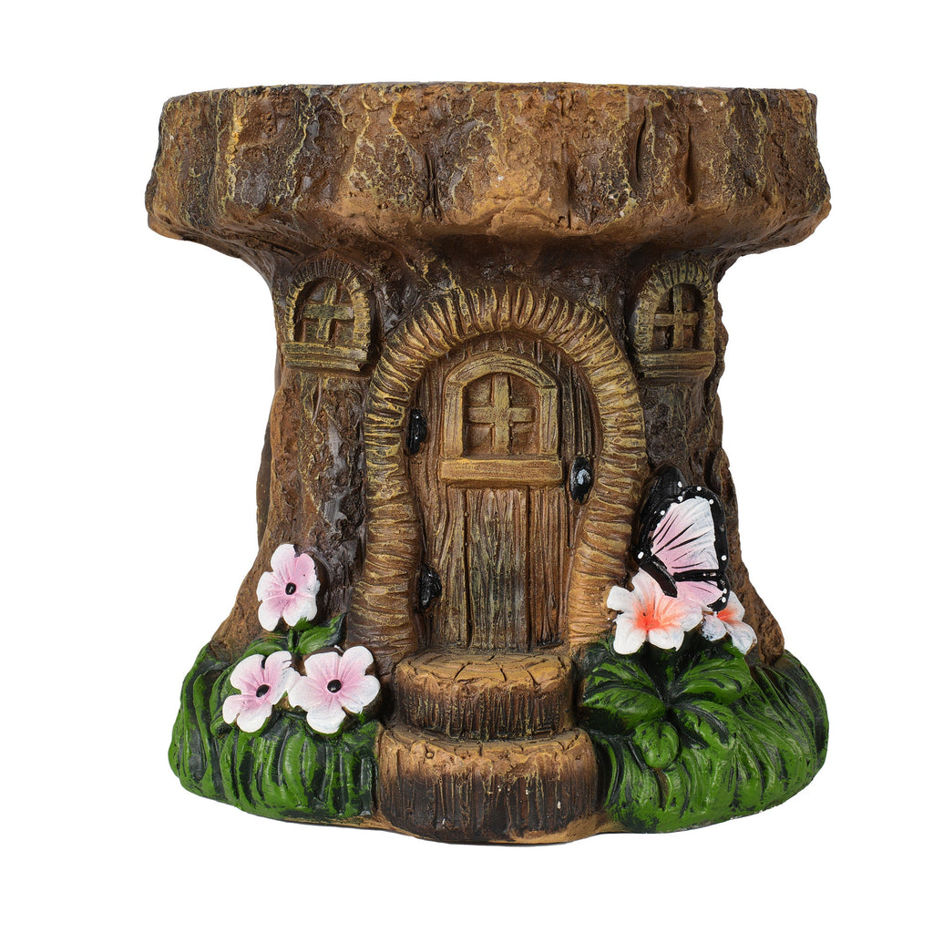 Tree Stump Fairy House Sculptures Garden Statue Stool with Whimsical Design
