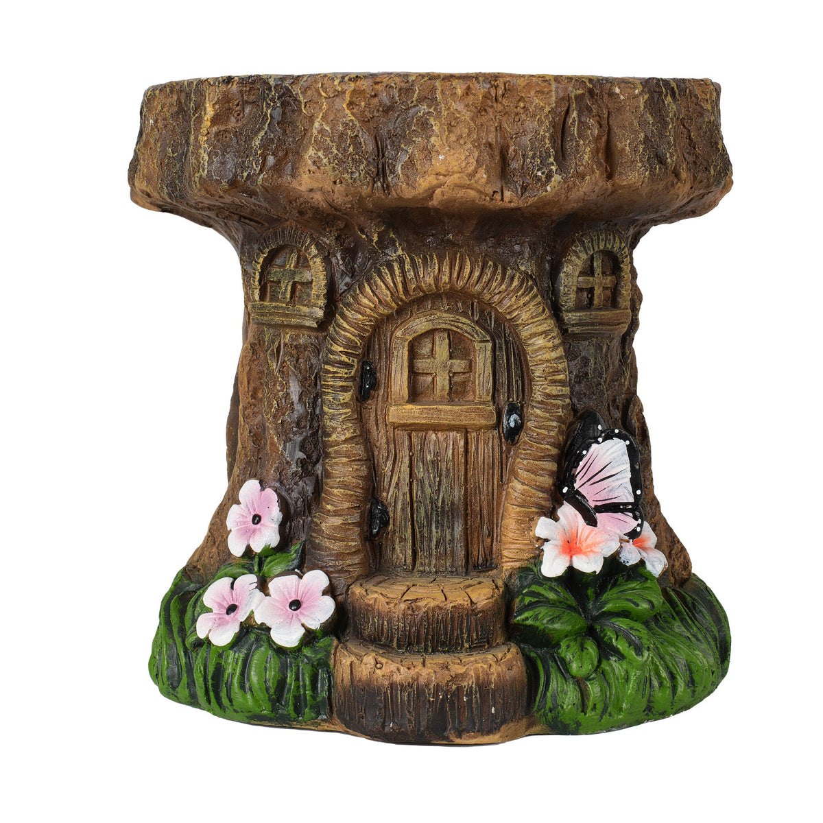 Tree Stump Fairy House Sculptures Garden Statue Stool with Whimsical Design