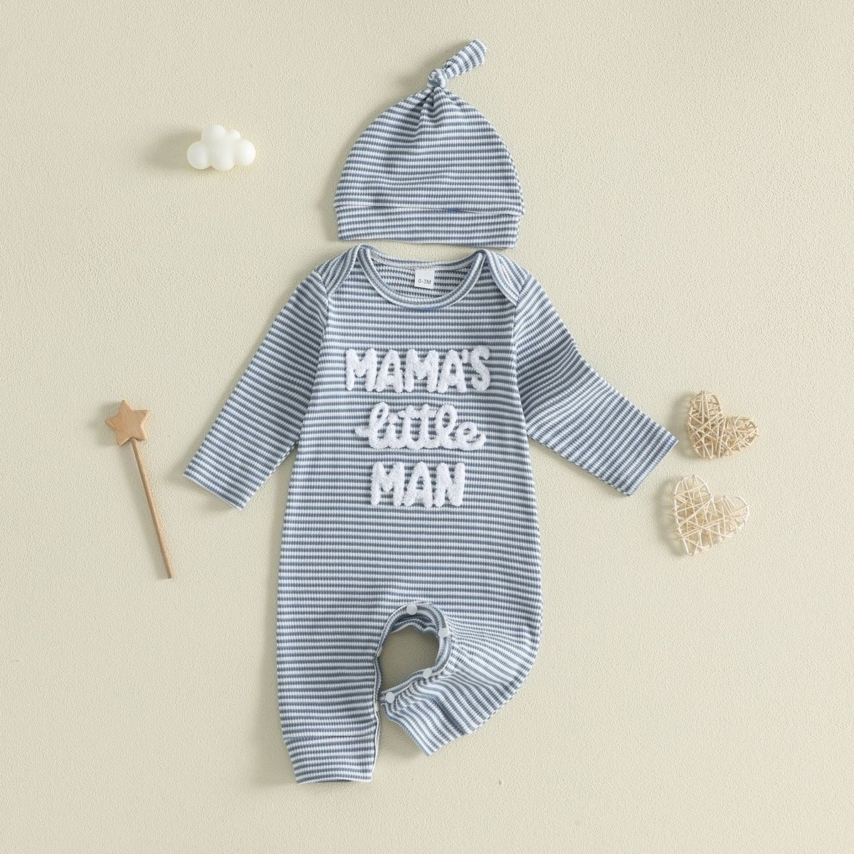 Baby Boygirl Towel-embroidered Striped Long-sleeve Onesie With Hood