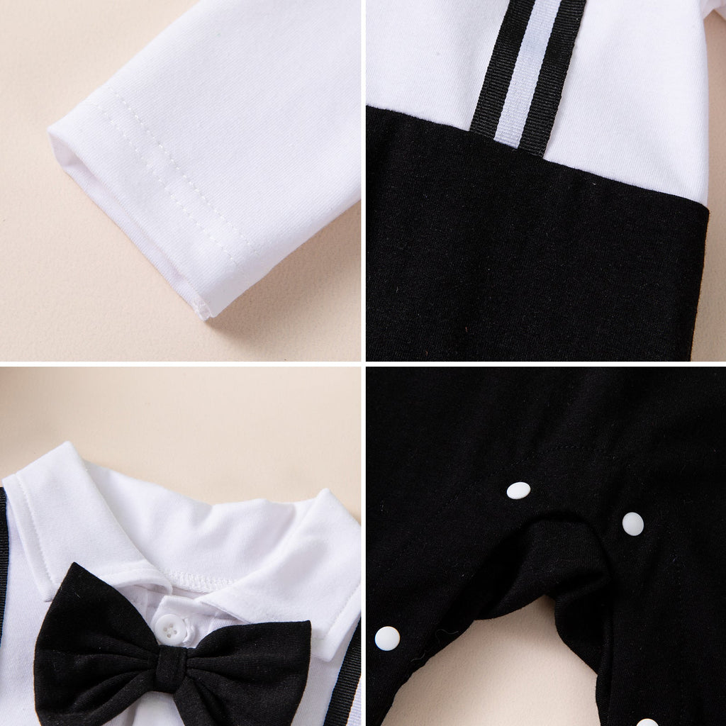 Long-sleeve Overalls With Bow Tie Set