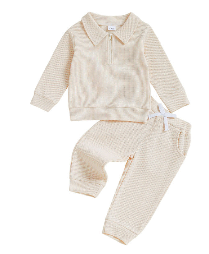 Childrens Cotton Polo-neck Long-sleeve Set