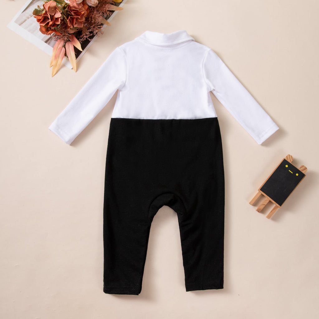 Long-sleeve Overalls With Bow Tie Set