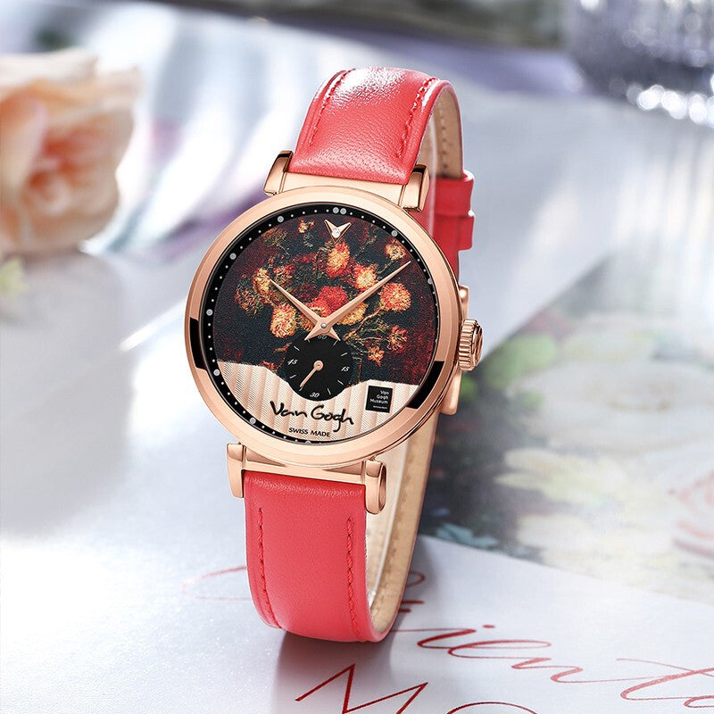 Van Gogh Small Seconds Hand Leather Strap Quartz Wrist Women's Watch