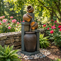 Outdoor Water Fountain – 34.8" Tall 4-Tier Pot Waterfall with LED Lights