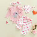 Long-sleeved Onesie With Long Pants Hat Hairband, Four-piece Set