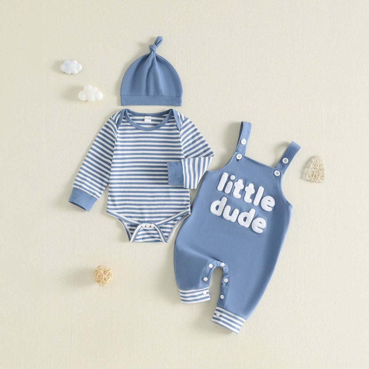 Baby And Toddler Striped Long-sleeve Romper Suspender Pants And Hat Set