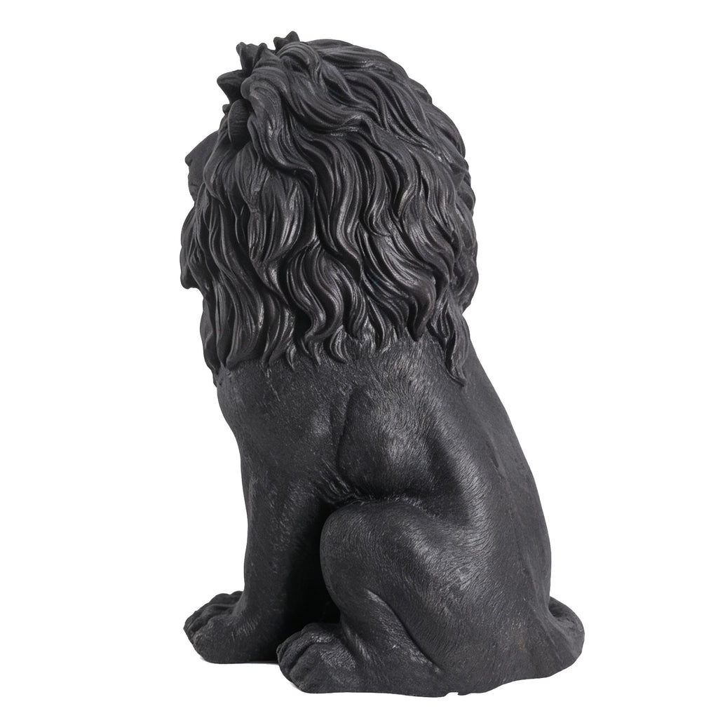 Elegant Sitting Lion Statue with Matte Black Finish - 20.67 Inches