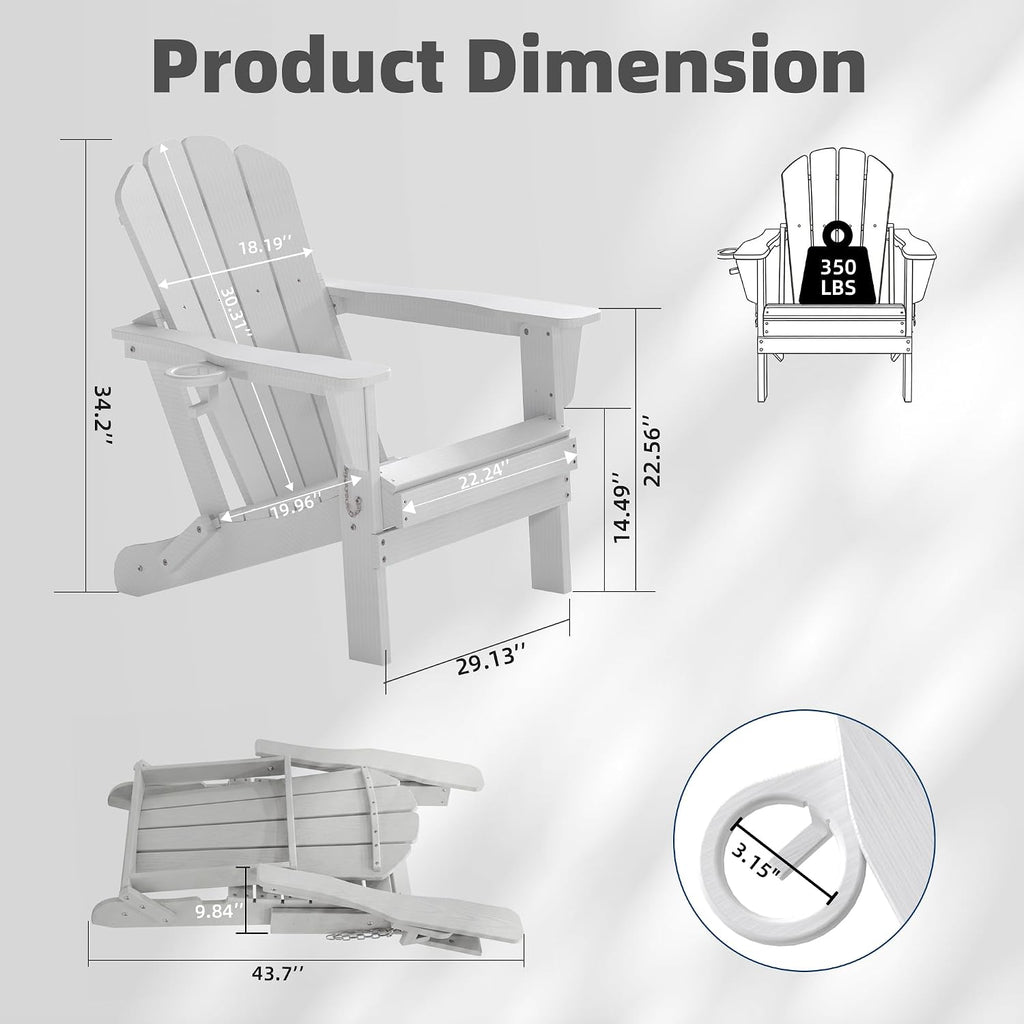 Adjustable HDPE Adirondack Chairs Set of 2 with Adjustable Backrest - White, Blue, Grey, Black