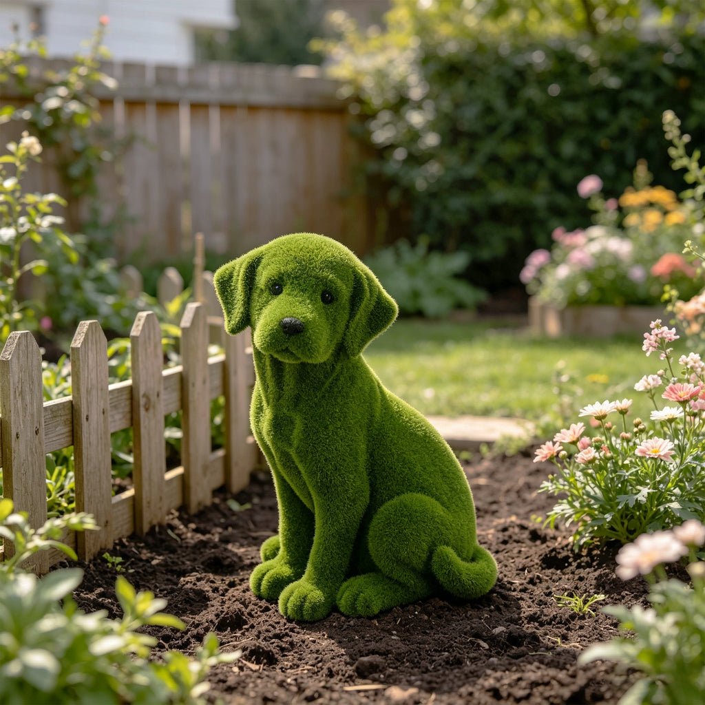 Flocked Dog Garden Statue - Style B