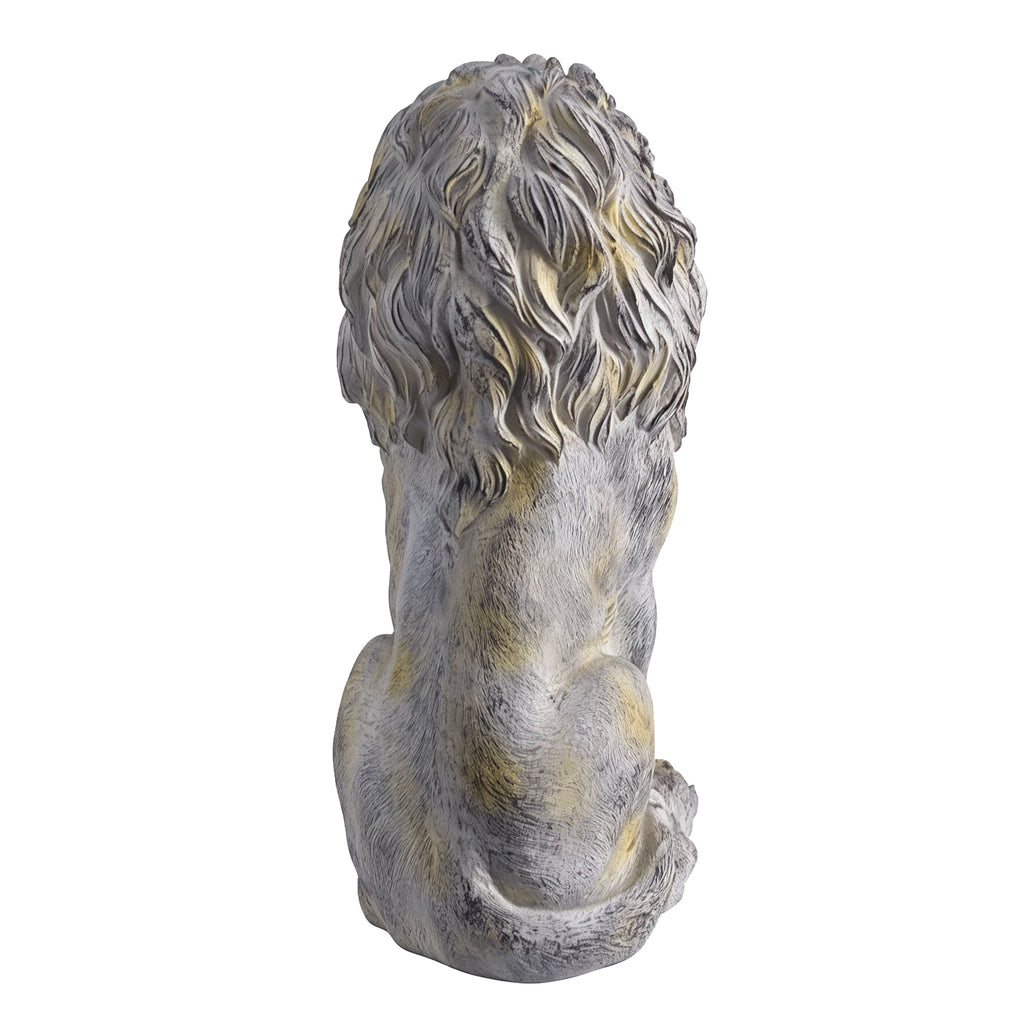 Outdoor Lion Statue with Antique Finish - Stone White