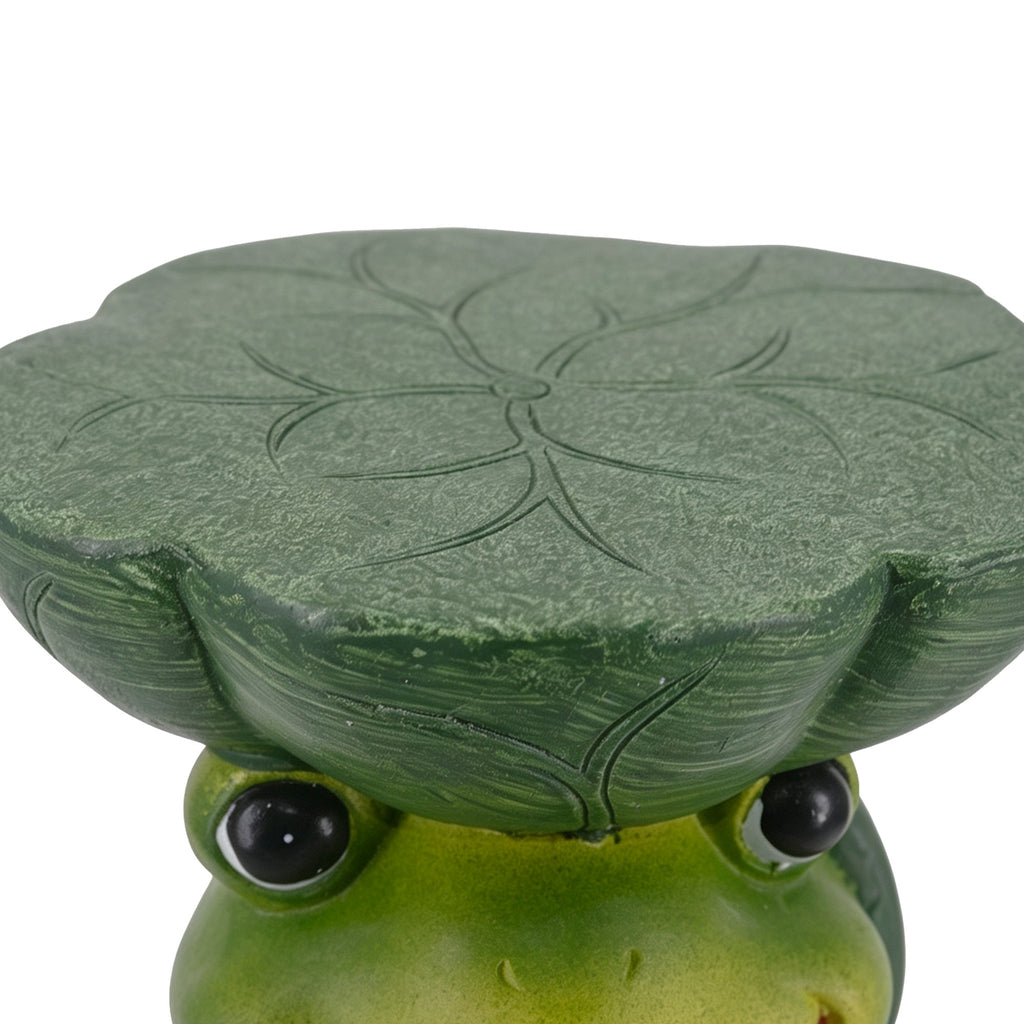 Frog Stool Garden Statue with Lotus Leaf Top - Green