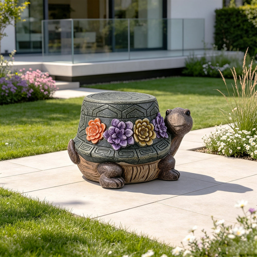 Turtle Garden Statue Stool with Whimsical Design - Multi-Color