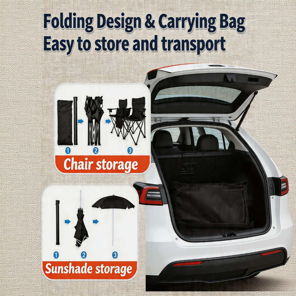 Portable Folding Picnic Chair Set with Umbrella – Oxford Fabric