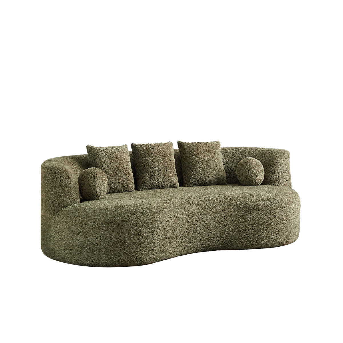 Curved Modern Boucle Sofa with Upholstered Finish - Forest Green, Beige, Camel