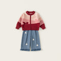 Cartoon Girls Sweater Jeans Set Acrylic Knitted
