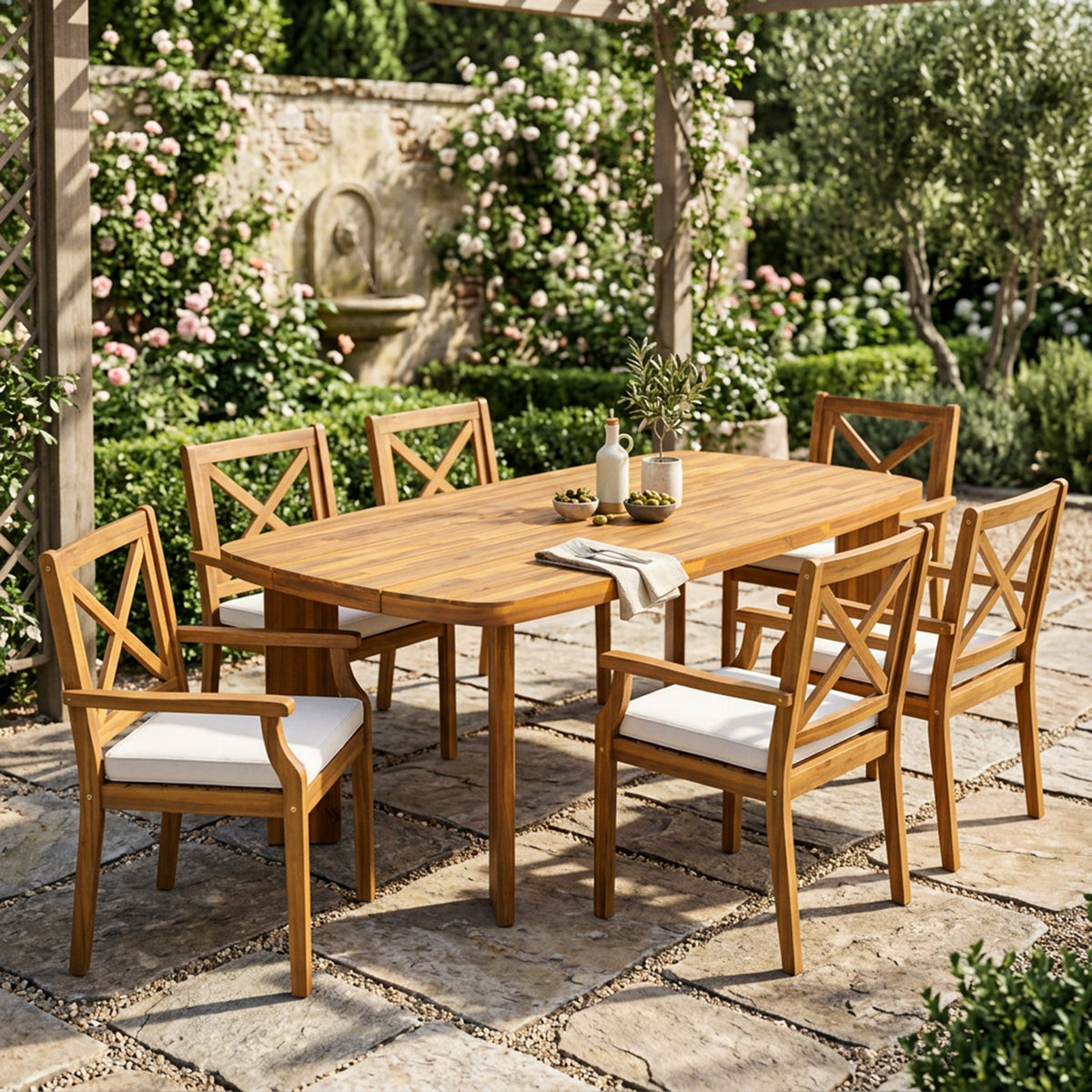 7-Piece Acacia Wood Outdoor Dining Set