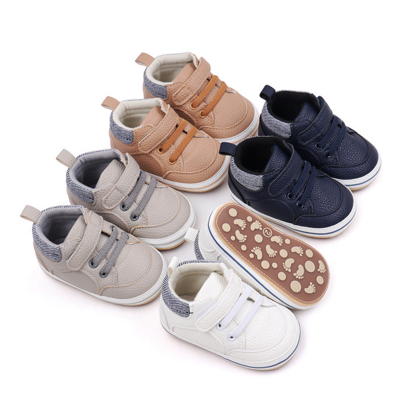 Fashionable Solid-color PU Leather First-walker Shoes For Babies
