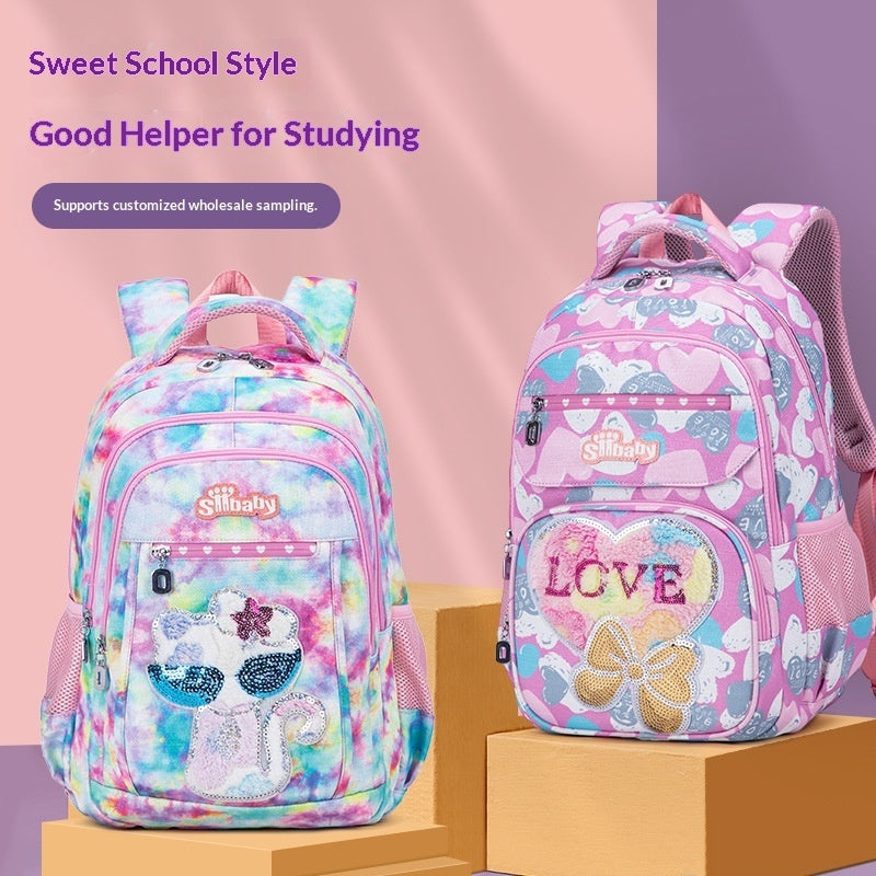 Spine-Protecting Load-Reducing Cartoon Cat Childrens School Bag