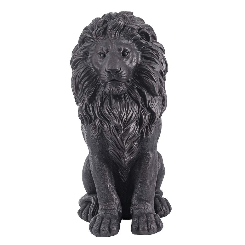 Elegant Sitting Lion Statue with Matte Black Finish - 20.67 Inches