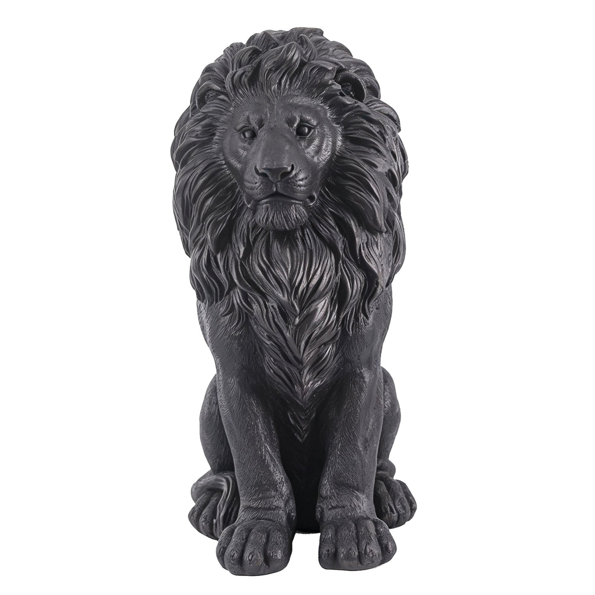 Elegant Sitting Lion Statue with Matte Black Finish - 20.67 Inches