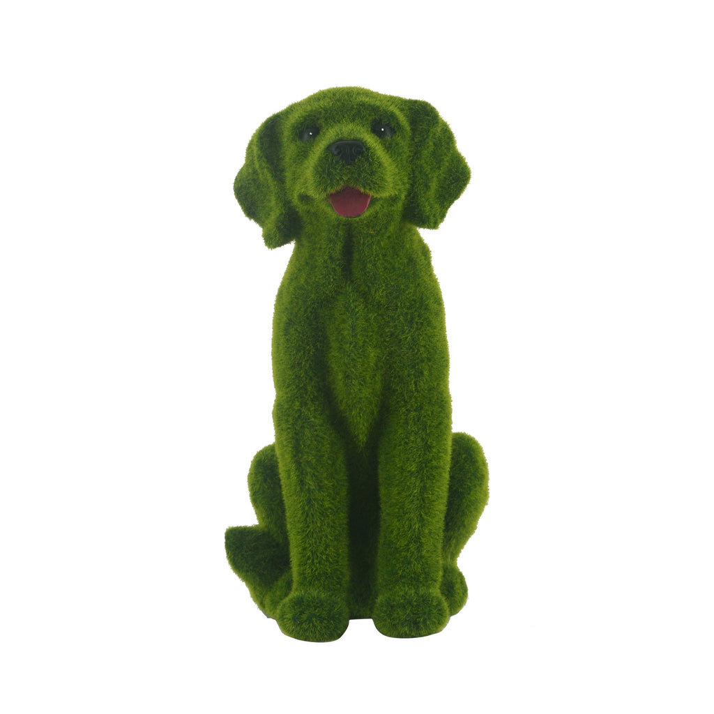 Flocked Dog Garden Statue with Weatherproof Resin - Green