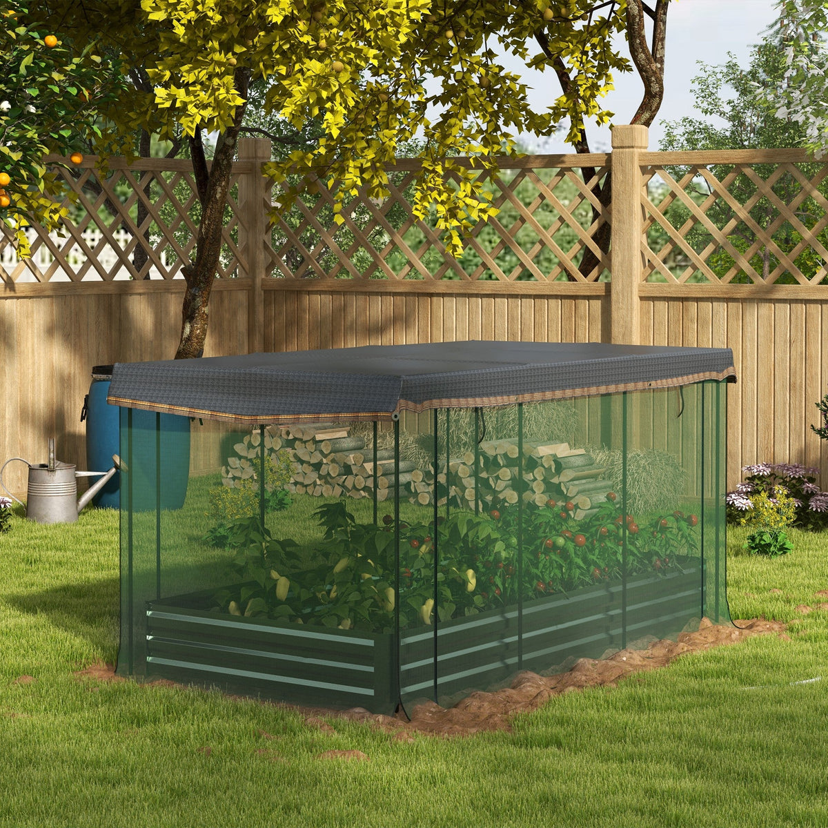 Outsunny Galvanized Raised Garden Bed with Crop Cage and Shade Cloth