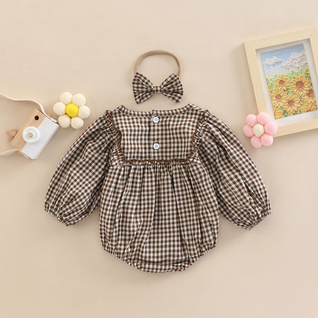 Simple Plaid-Print Long-Sleeve Outfit For Infants And Toddlers
