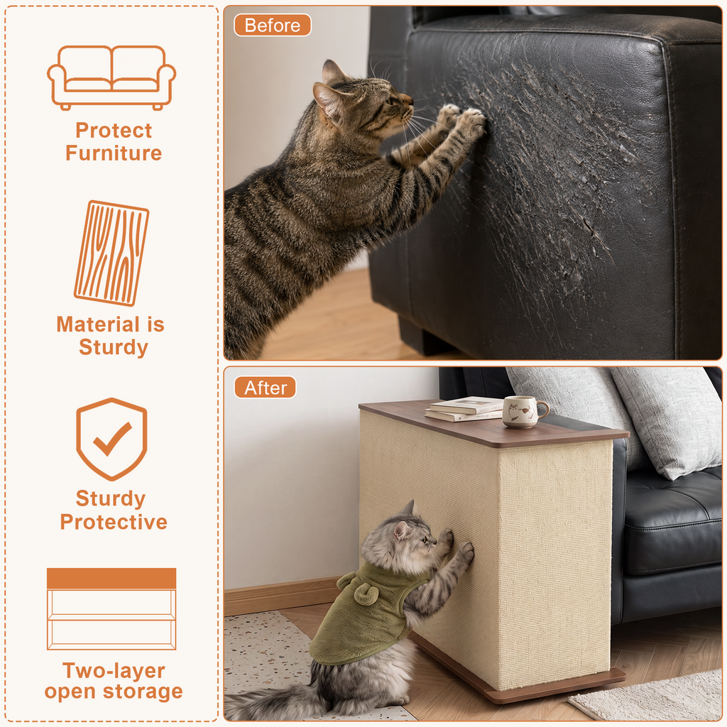 2-in-1 Cat Scratcher Side Table with Storage