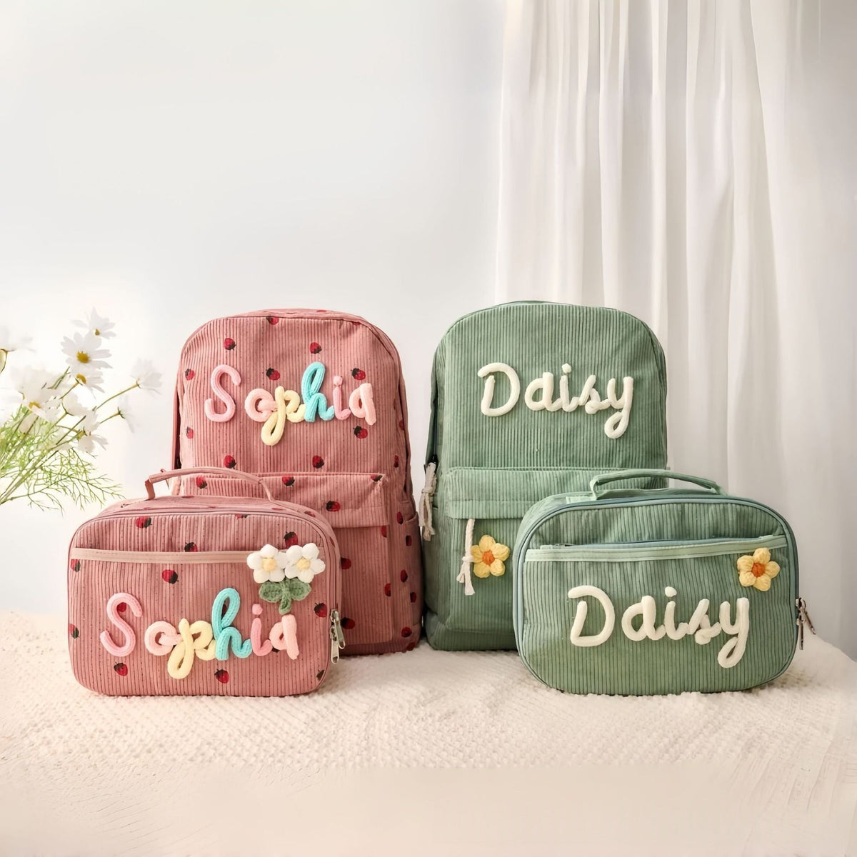 Back-to-School Season Childrens Backpack And Lunch Bag Set Chunky Yarn Handmade