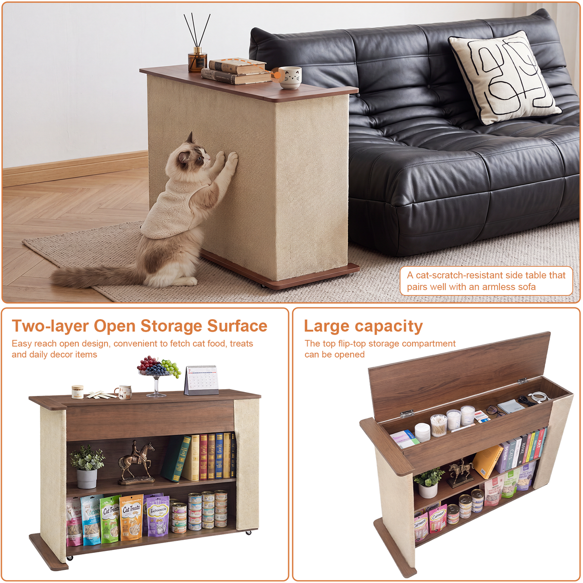 2-in-1 Cat Scratcher Side Table with Storage