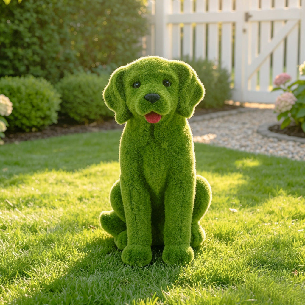 Flocked Dog Garden Statue with Weatherproof Resin - Green