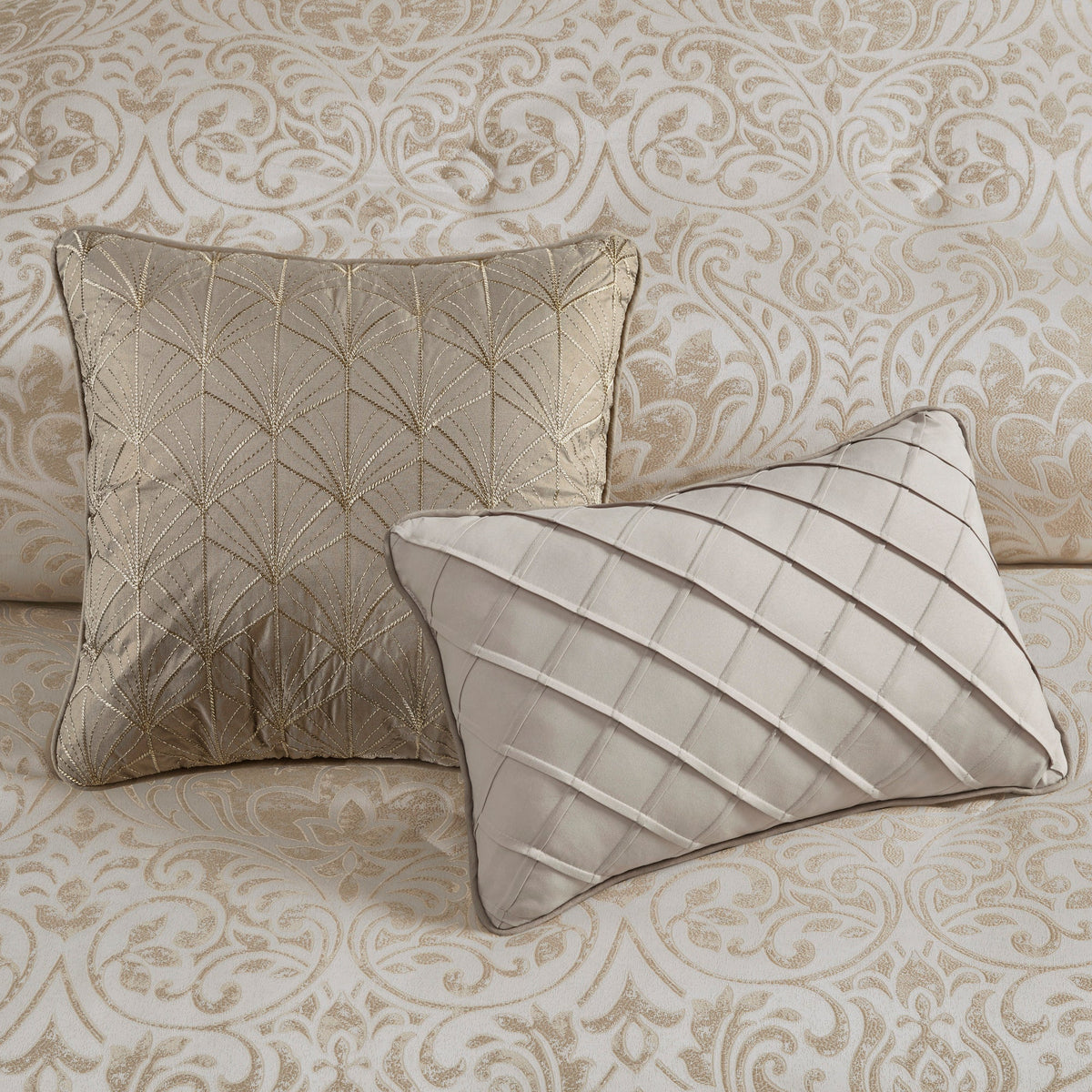 12 Piece Jacquard Comforter Set with Bed Sheets - Khaki Cal King
