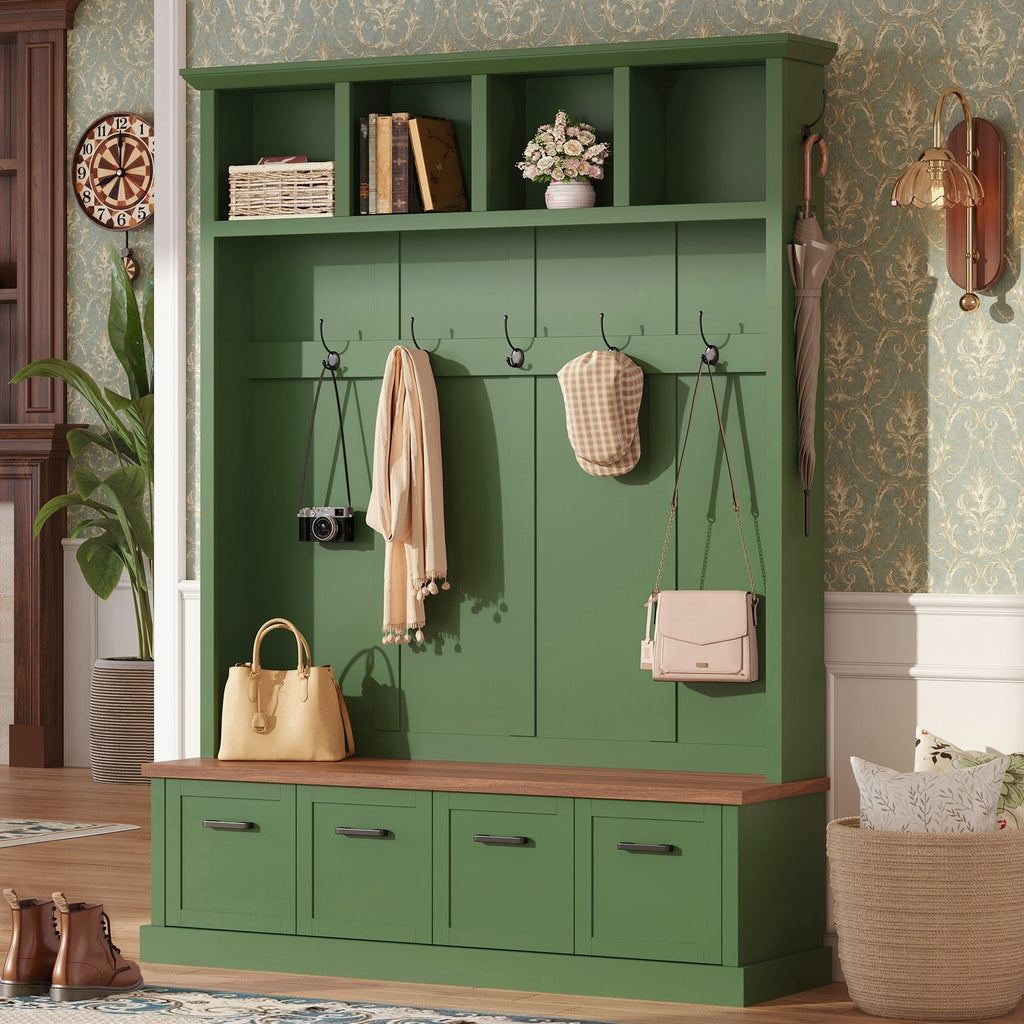 ON-TREND Farmhouse Hall Tree with Storage Bench