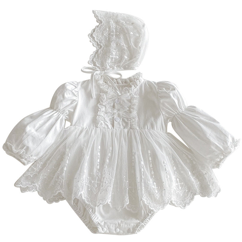 Infant And Toddler Lace Romper Onesie And Triangular-clinched Crawling Suit