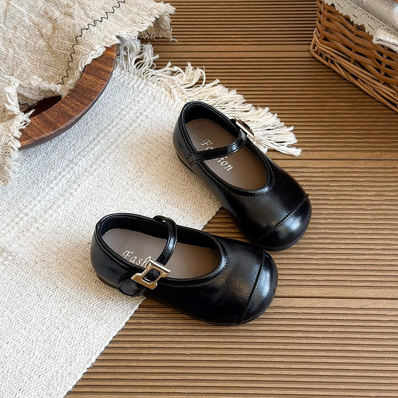 2026 Spring New Girls Leather Shoes, Black Korean Style Soft Sole Baby Flats, Retro Princess Casual Shoes For Little Girls