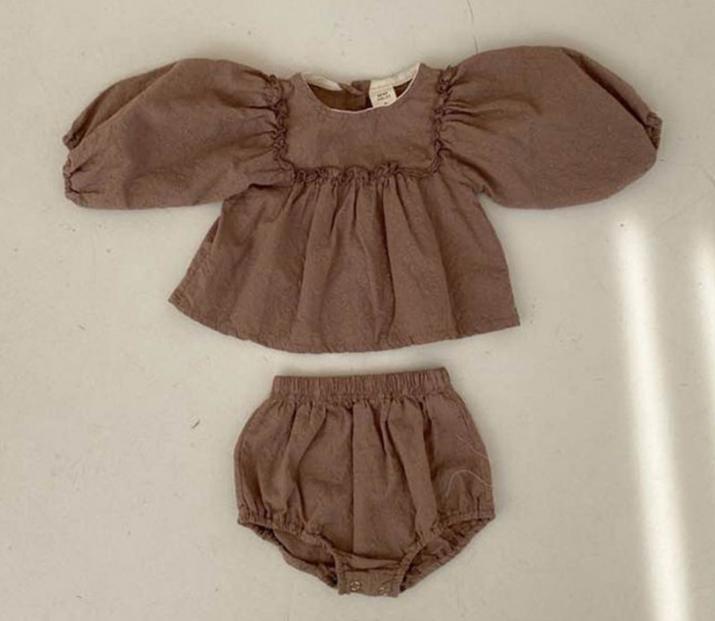 Embroidered Plaid Baby Girl Bloomers Set Cotton