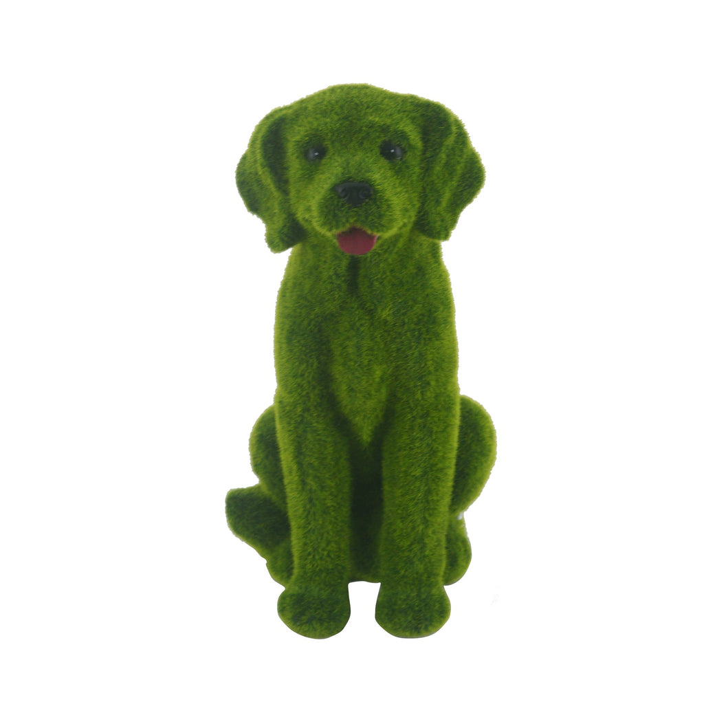 Flocked Dog Garden Statue with Weatherproof Resin - Green