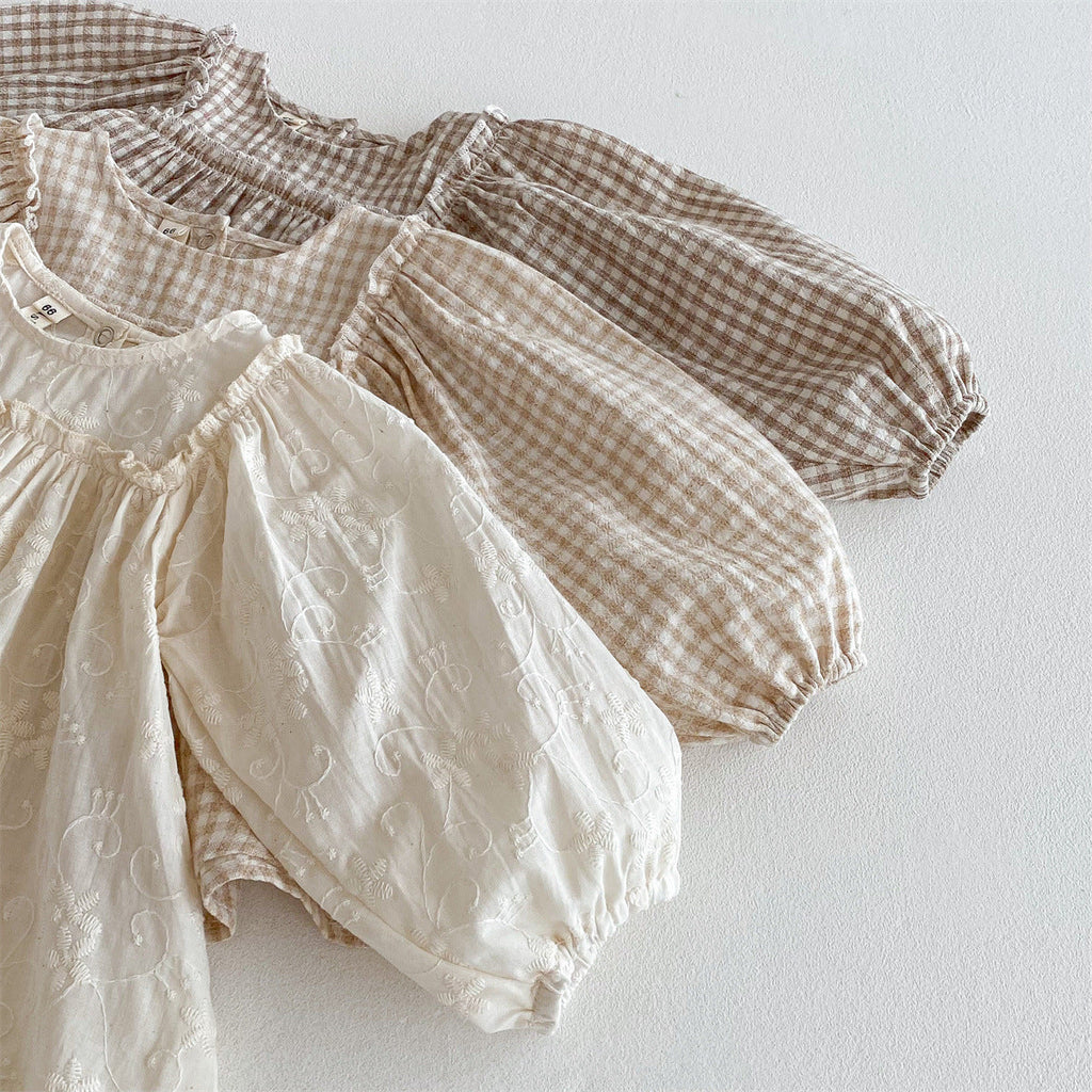 Embroidered Plaid Baby Girl Bloomers Set Cotton