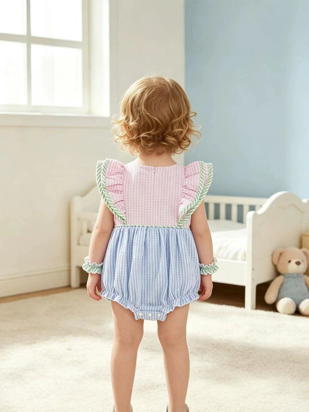 Bow-Embroidered Flared-Sleeve Romper And Bottoming Dress