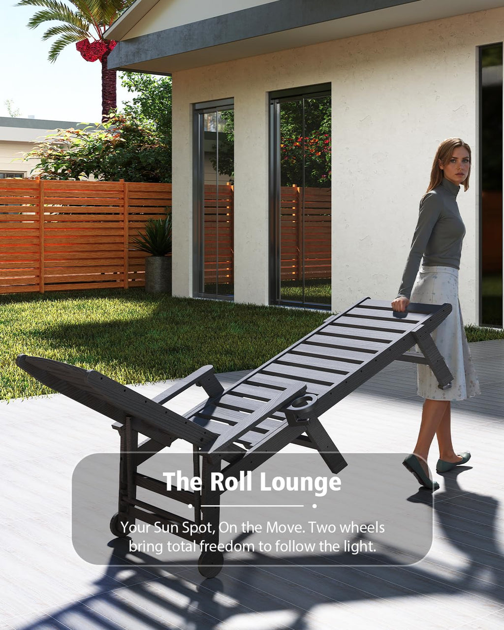 HDPE Patio Lounge Chair with Reclining Backrest - Outdoor