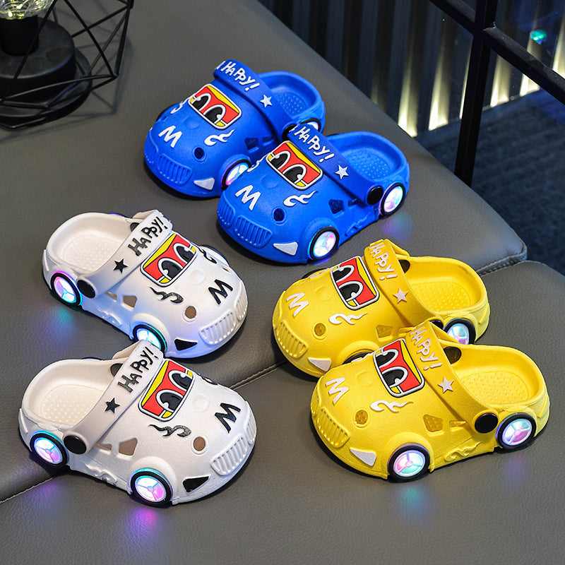 Childrens Car-Shaped Glowing Non-Slip Soft-Soled Slippers