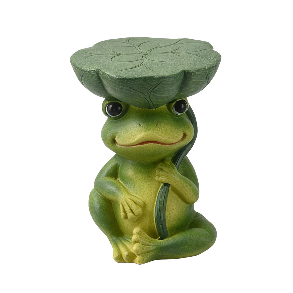 Frog Stool Garden Statue with Lotus Leaf Top - Green
