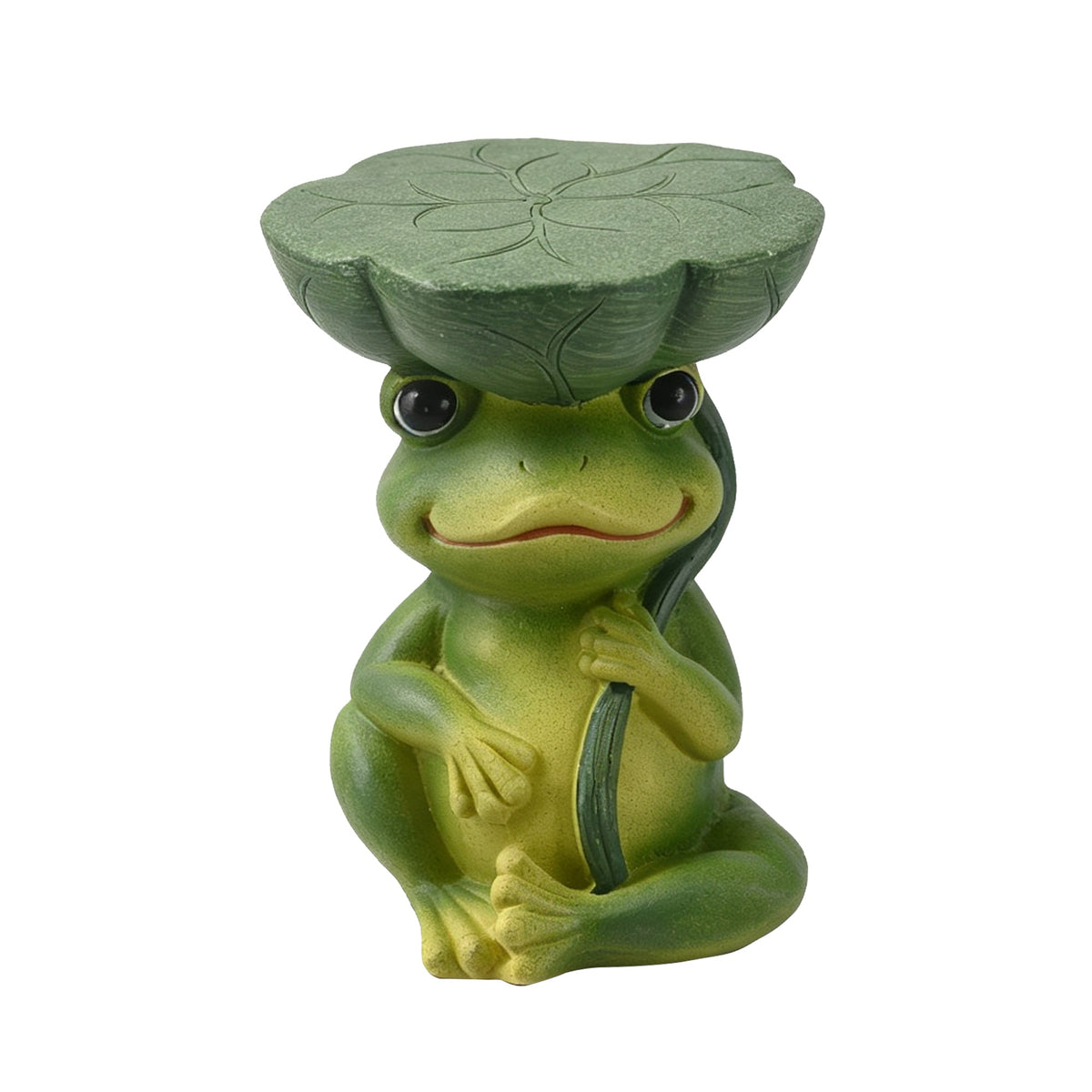 Frog Stool Garden Statue with Lotus Leaf Top - Green