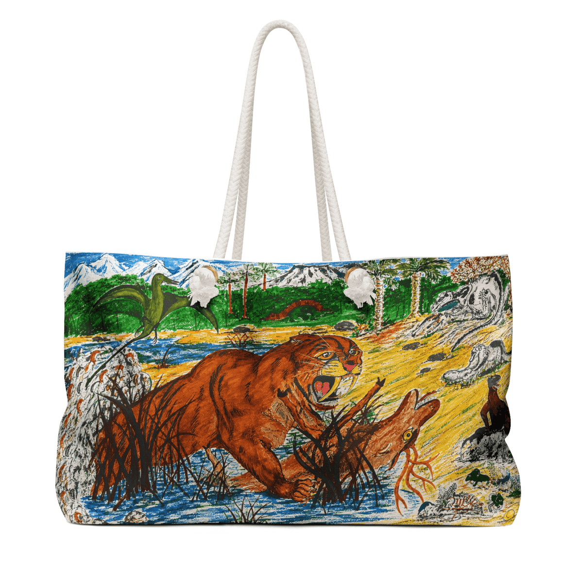 PimsArt Sabertooth Tiger Prehistoric Weekender Bag From Original Painting