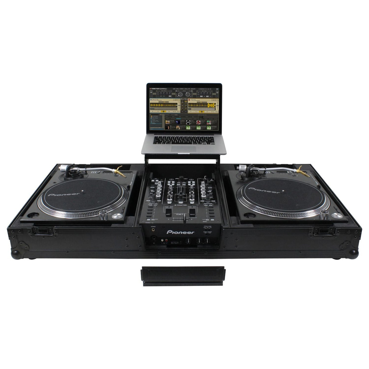 Odyssey FZGSLBM10WRBL - Black Low Profile 10" Format DJ Mixer and Two Battle Position Turntables Flight Coffin Case with Wheels and Glide Platform