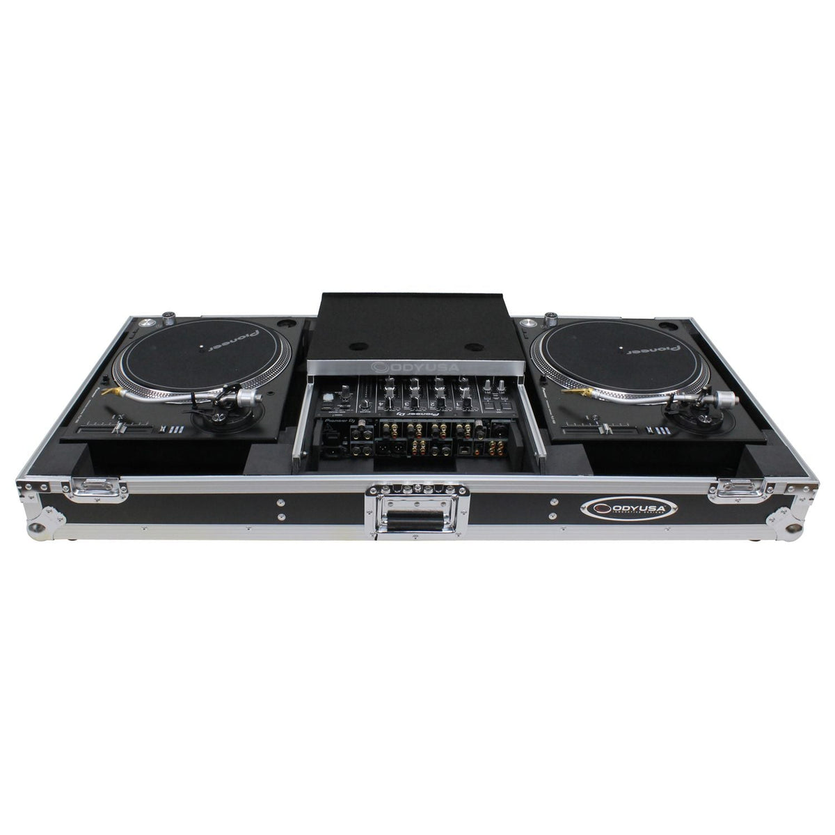 Odyssey FZGSLBM12WR - Low Profile 12" Format DJ Mixer and Two Battle Position Turntables Flight Coffin Case with Wheels and Glide Platform
