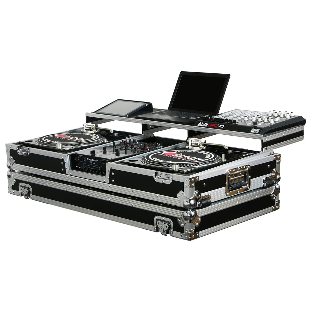 Odyssey FZGSPBM10W - Universal 10" Format DJ Mixer and Two Battle Position Turntables Flight Coffin Case with Full Glide Platform