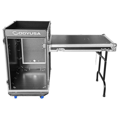 Odyssey FZTCFOH16WDLX - Odyssey 16U Vertical Pro Combo Rack with Side Table and Casters (Flat Top Surface & Tall Lid)