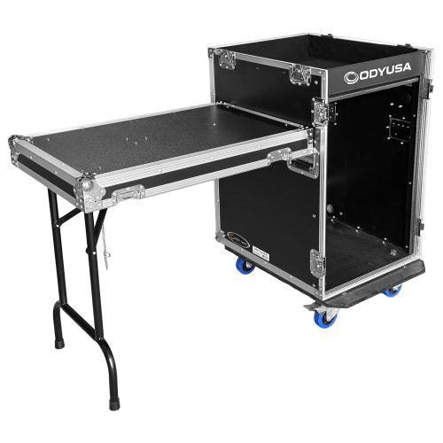 Odyssey FZTCFOH16WDLX - Odyssey 16U Vertical Pro Combo Rack with Side Table and Casters (Flat Top Surface & Tall Lid)